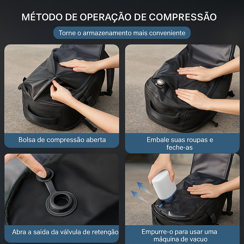 Mochila de Compressão a Vácuo Mirei | Ganhe Airbag + Bomba