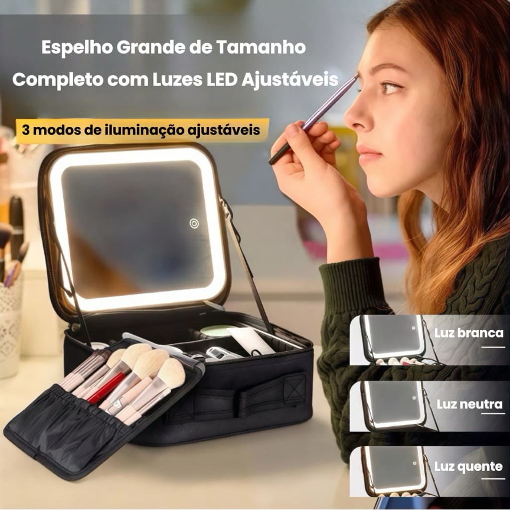 Necessaire Maquiagem Multifuncional com Espelho LED