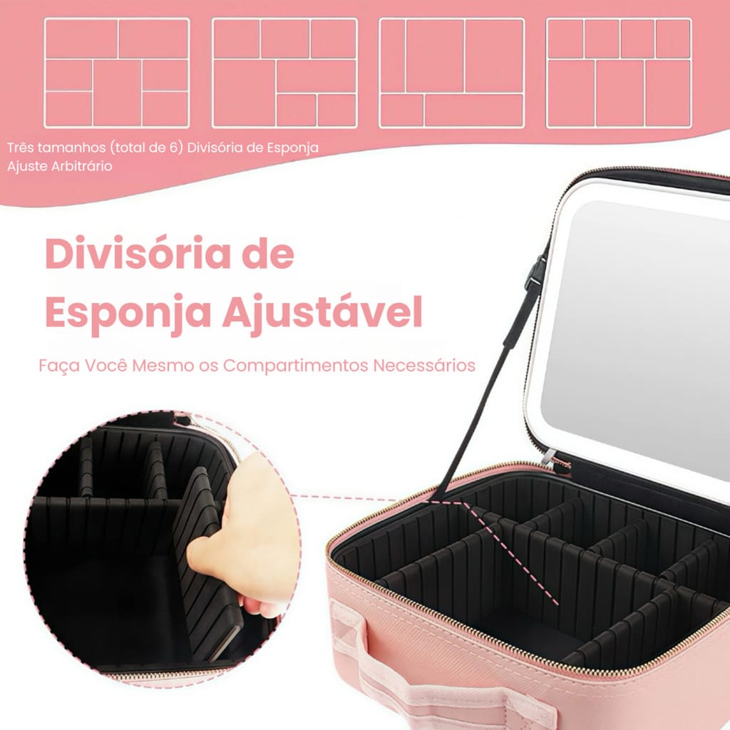 Necessaire Maquiagem Multifuncional com Espelho LED