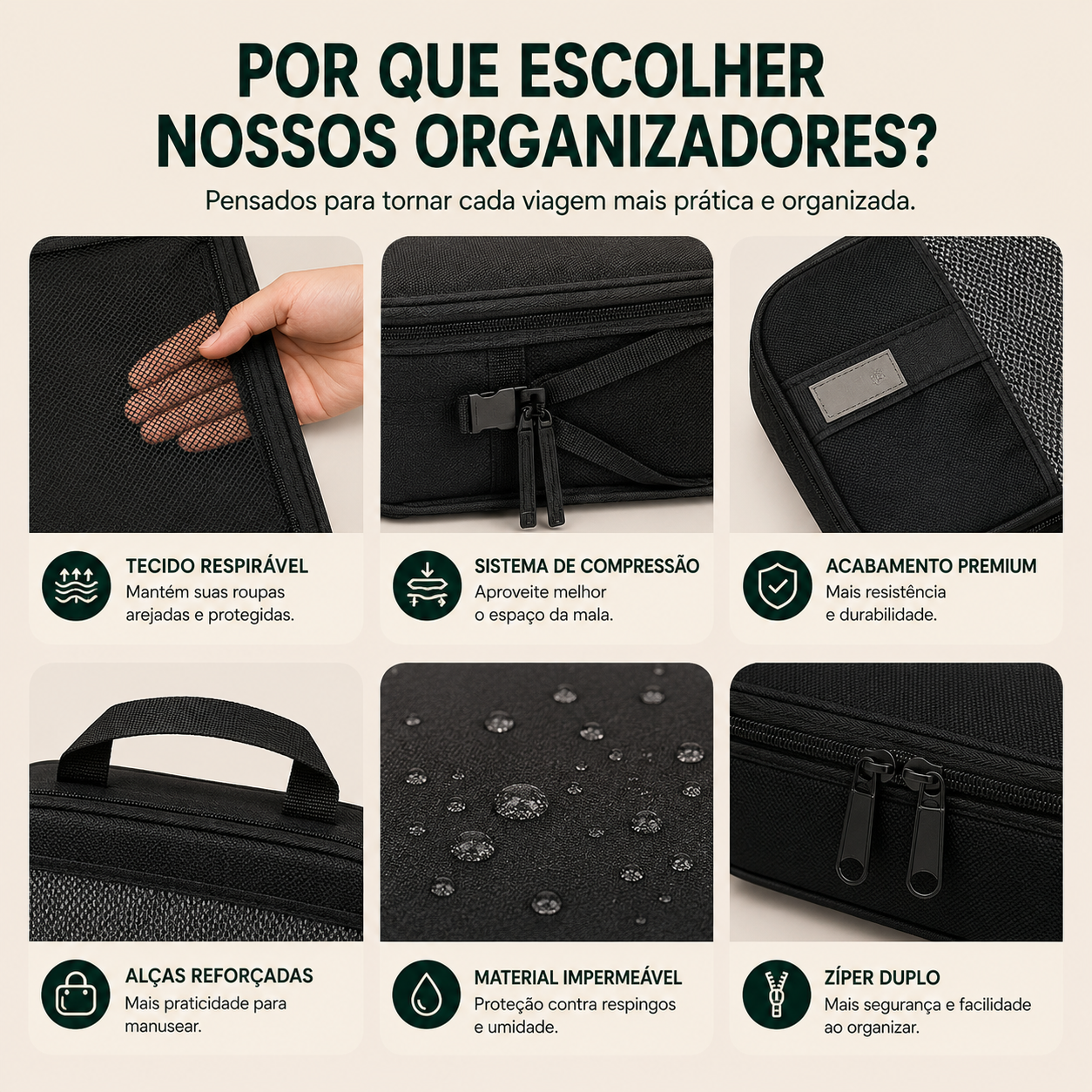 Kit de Organizadores de Mala de Viagem de Compressão