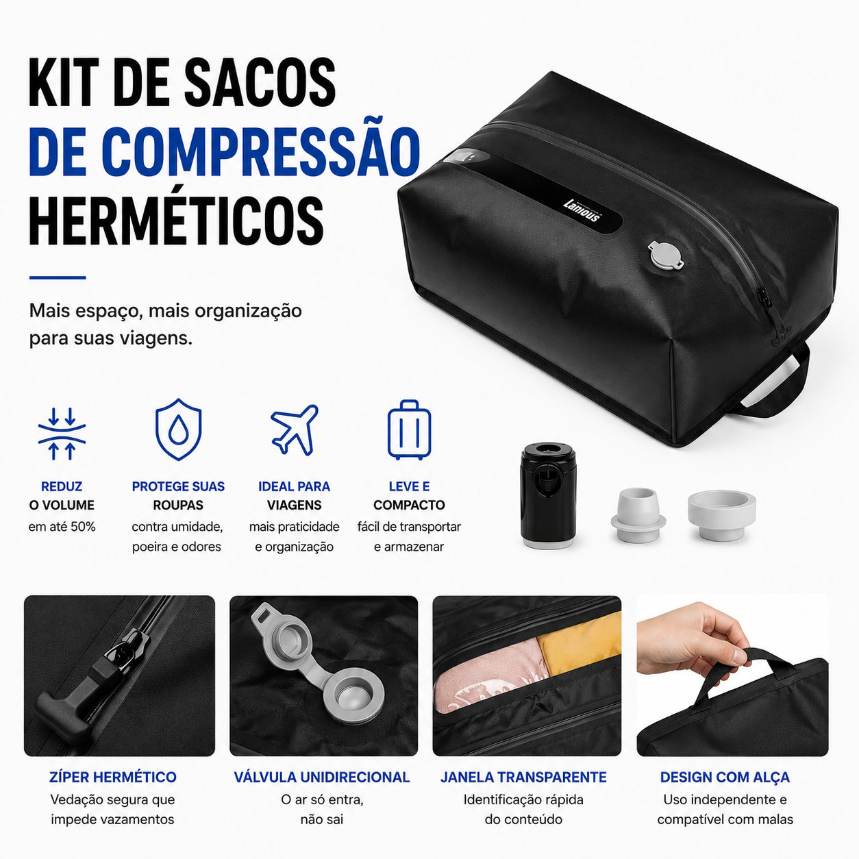 Mirei Compress™ | Sistema de Compressão para Viagem | Até 50% Mais Espaço na Mala